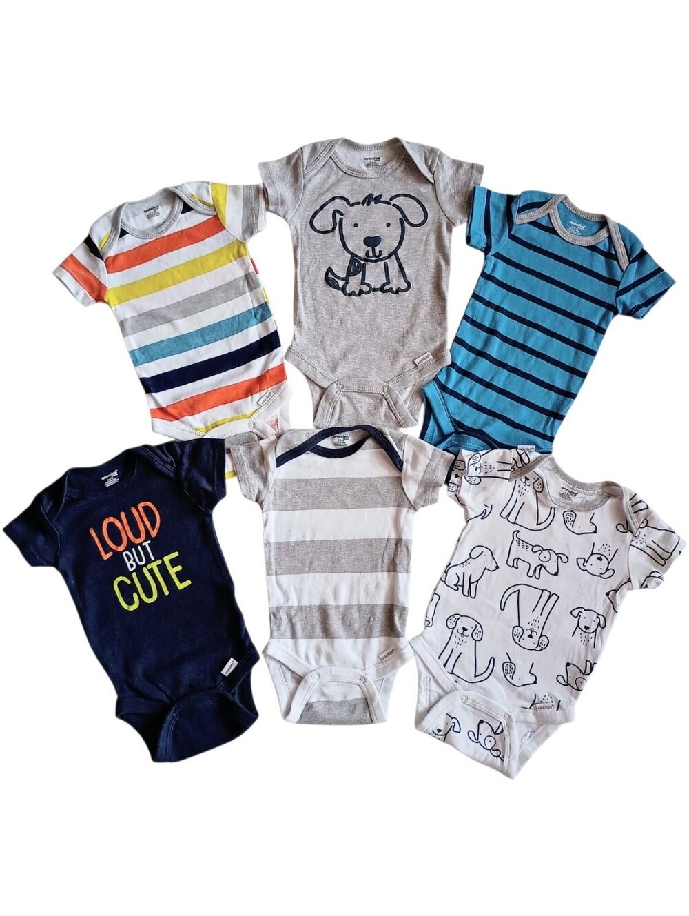 ONESIES Bodysuits Bundle Of 6 One Piece Colorful Cotton Boys Short Sleeves 0-3M